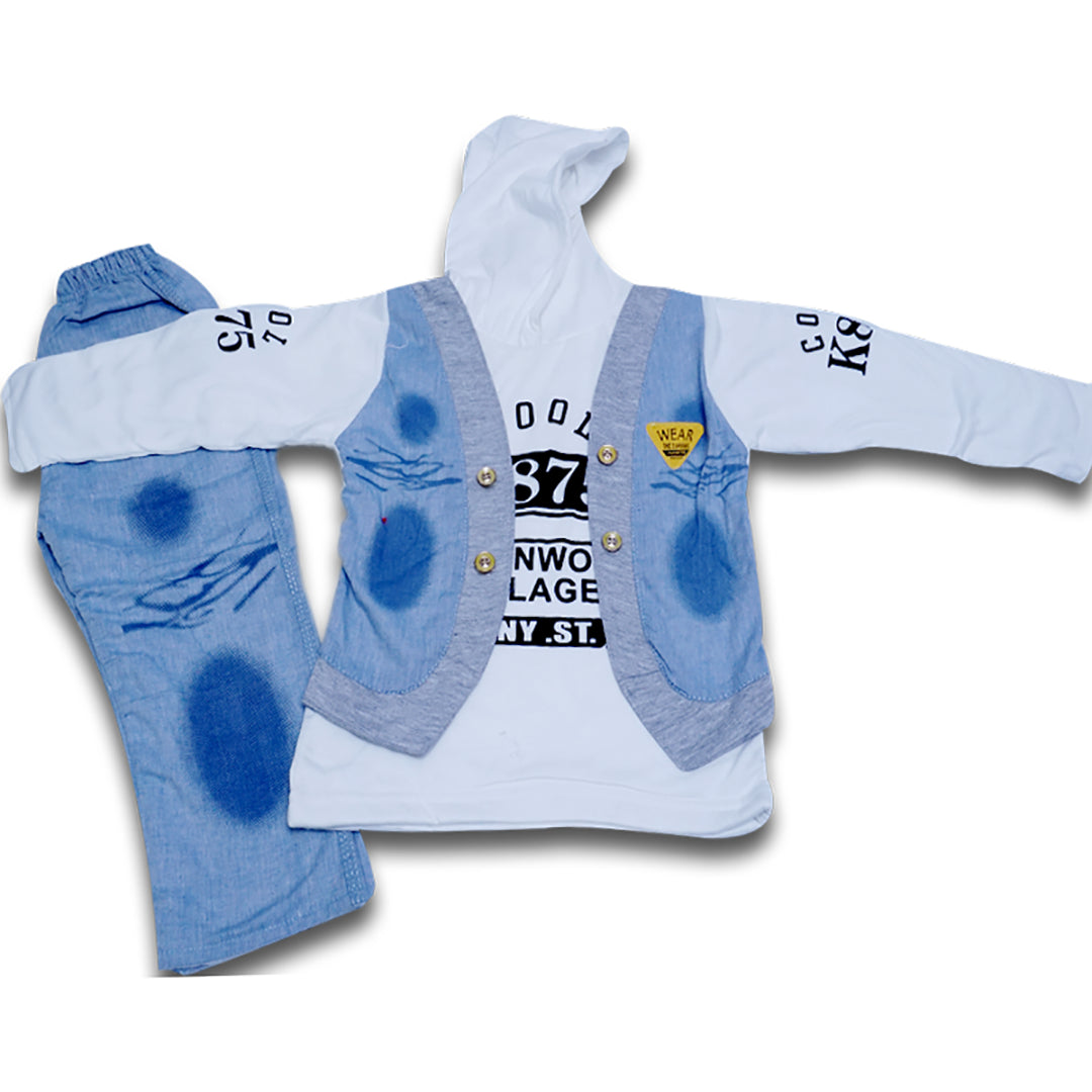 kids printed pull over hood with faded pent and upper