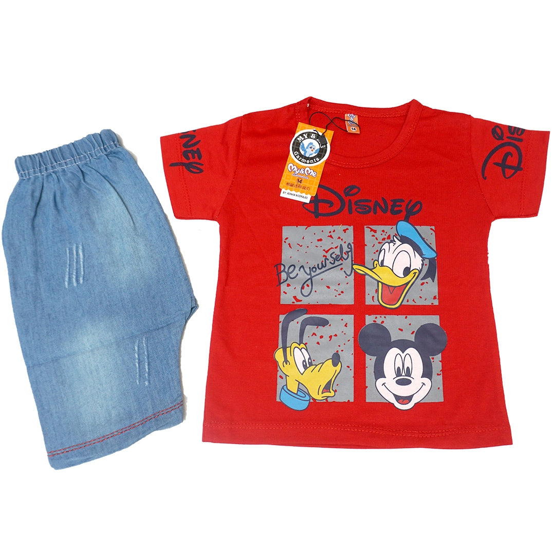 Disnep Cartoon Style Shirt and Faded Short for Kids