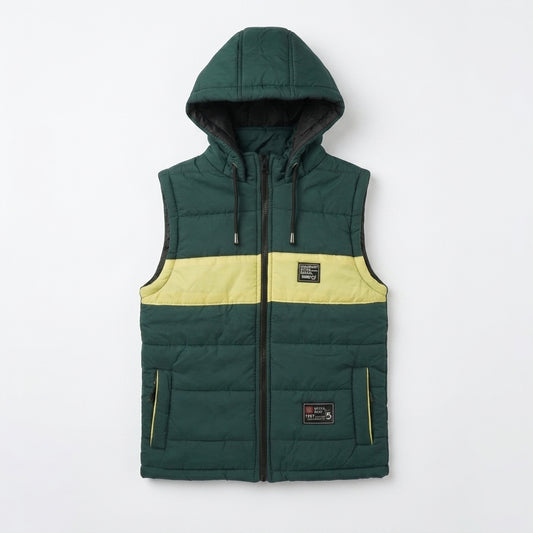 Boys Sleeveless Puffer Parachute Jacket – Green