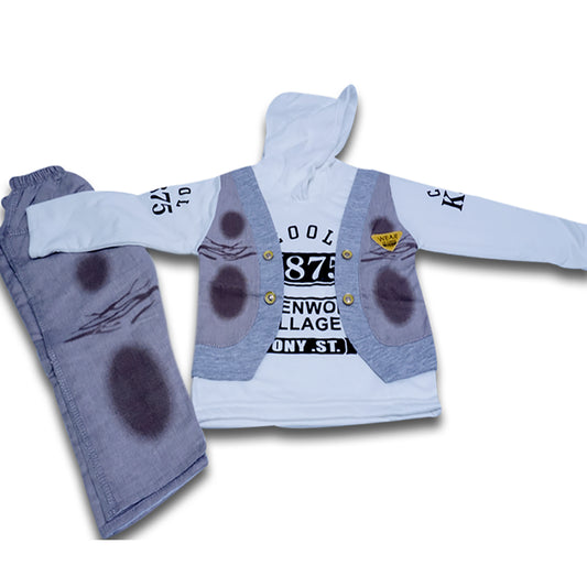 kids printed pull over hood with faded pent and upper