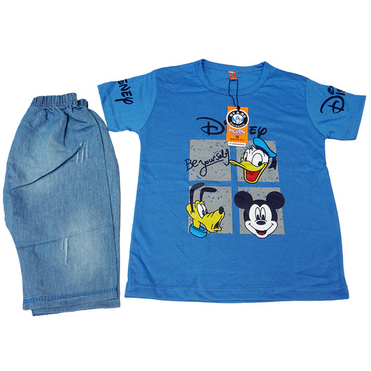 Disnep Cartoon Style Shirt and Faded Short for Kids