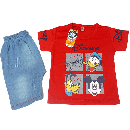 Disnep Cartoon Style Shirt and Faded Short for Kids