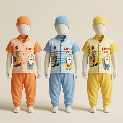 Newborn Baby Shirt Trouser With Cap Set | Soft Cotton Baby Dress For Boys & Girls