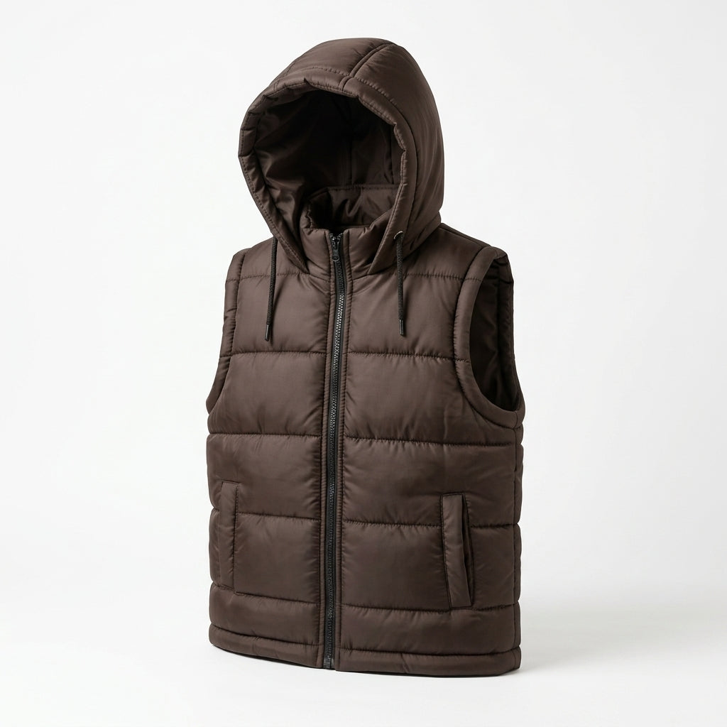 Boys Sleeveless Puffer Jacket in Brown | Kids Winter Parachute Jacket
