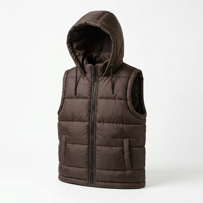 Boys Sleeveless Puffer Jacket in Brown | Kids Winter Parachute Jacket