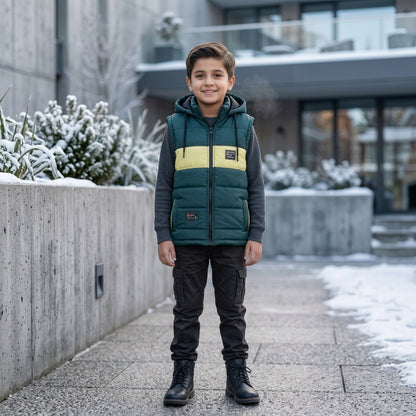 Boys Sleeveless Puffer Jacket in Blue | Kids Winter Parachute Jacket