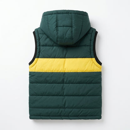 Boys Sleeveless Puffer Jacket in Green | Kids Winter Parachute Jacket