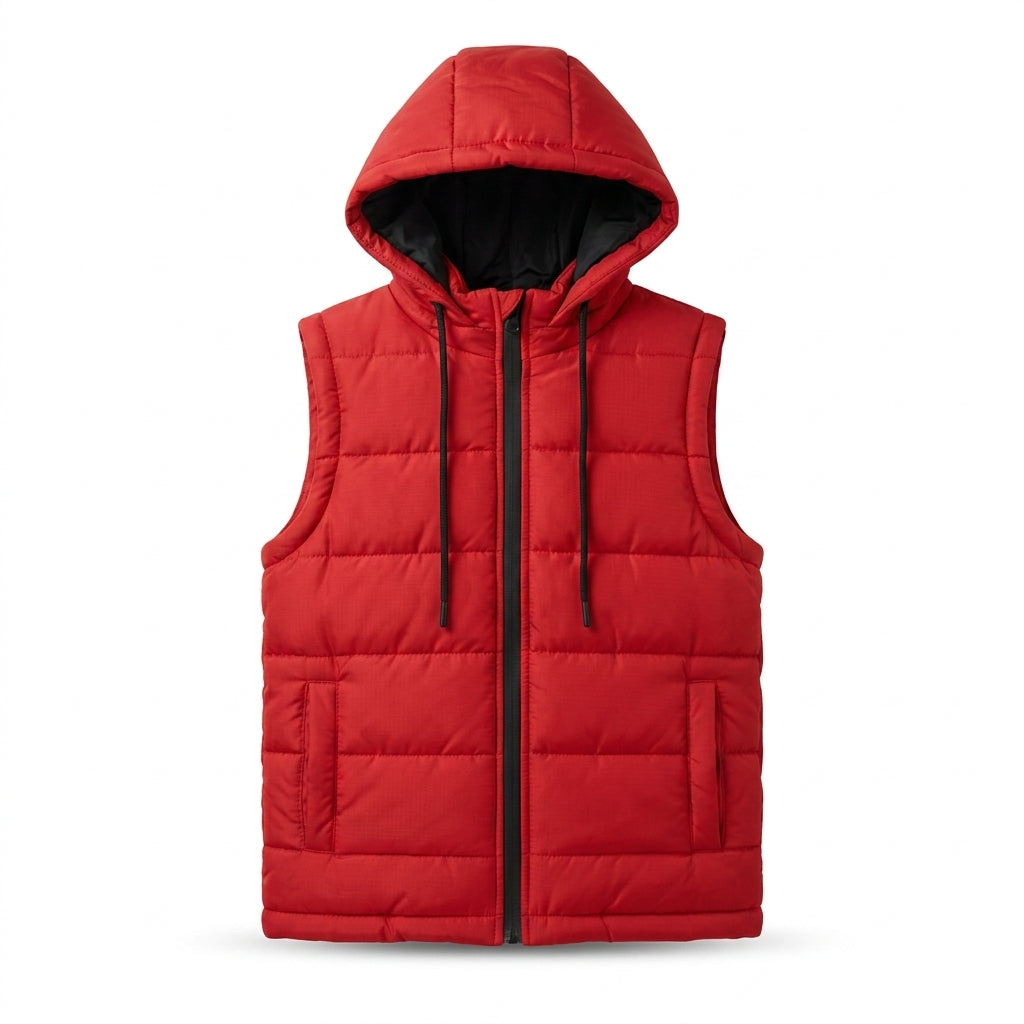 Boys Sleeveless Puffer Jacket in Red | Kids Winter Parachute Jacket