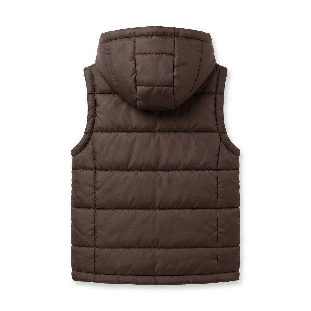 Boys Sleeveless Puffer Jacket in Brown | Kids Winter Parachute Jacket