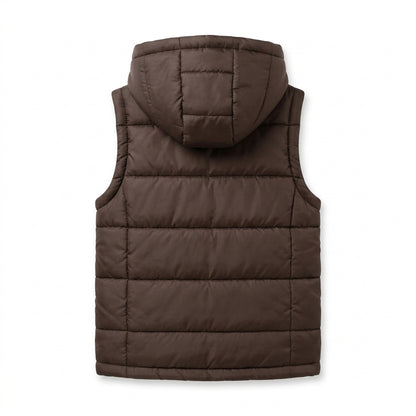 Boys Sleeveless Puffer Jacket in Brown | Kids Winter Parachute Jacket