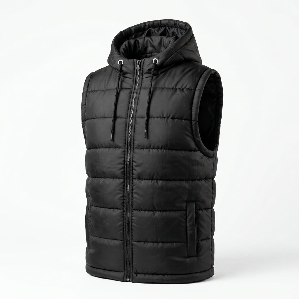 Boys Sleeveless Puffer Jacket in Black | Kids Winter Parachute Jacket