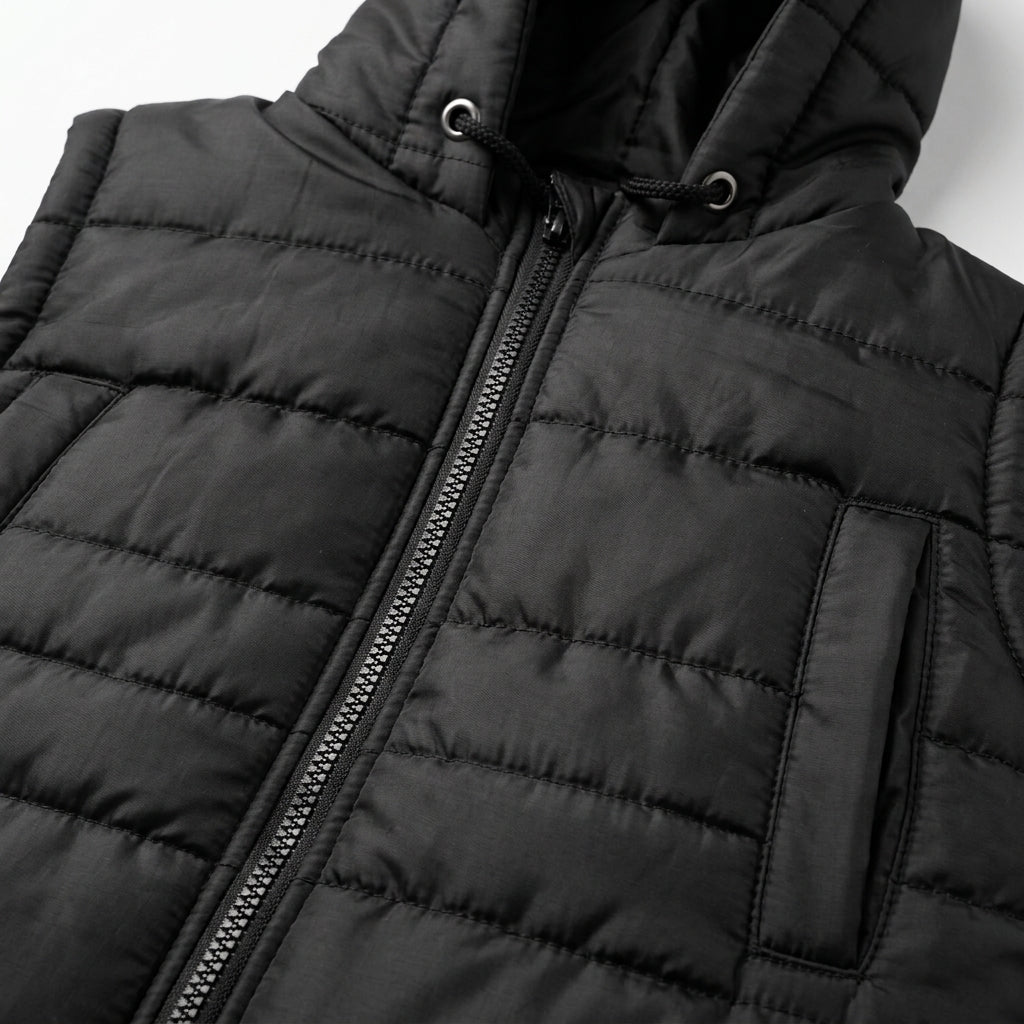 Boys Sleeveless Puffer Jacket in Black | Kids Winter Parachute Jacket