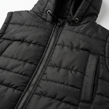 Boys Sleeveless Puffer Jacket in Black | Kids Winter Parachute Jacket