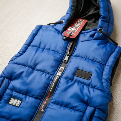Boys Sleeveless Puffer Jacket in Blue | Kids Winter Parachute Jacket