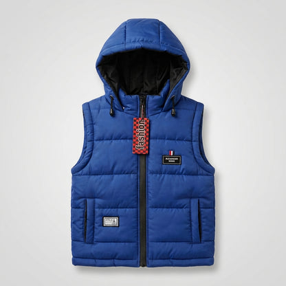 Boys Sleeveless Puffer Jacket in Blue | Kids Winter Parachute Jacket