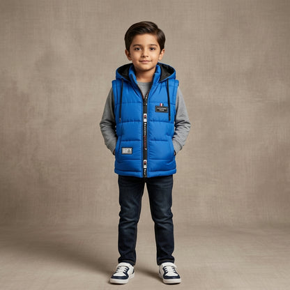 Boys Sleeveless Puffer Jacket in Blue | Kids Winter Parachute Jacket