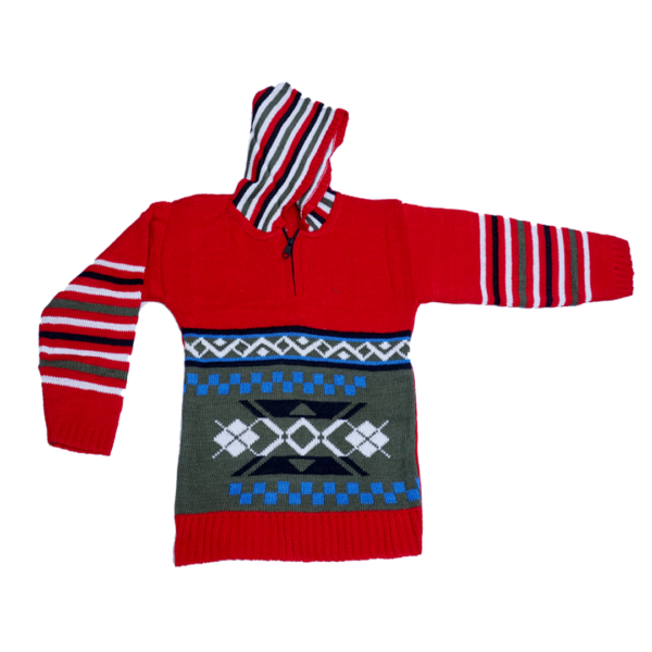 Casual knit sweaters for boys with full sleeves and attached caps