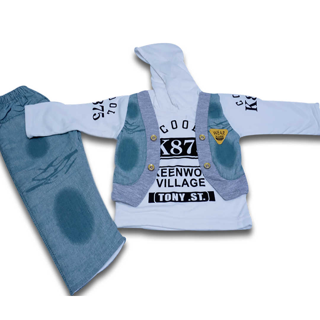 kids printed pull over hood with faded pent and upper