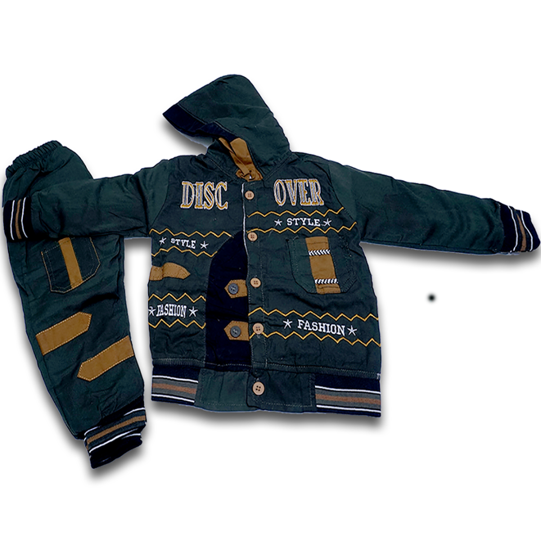 Cotton elasticated cuffed hem front buttons hood  with stylish trouser for kids boys
