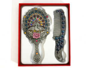 Antique comb and mirror set in royal blue