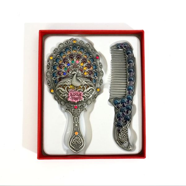 Antique comb and mirror set in royal blue