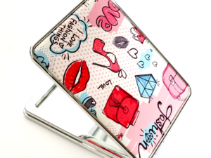 Beautiful Designed Compact Pocket Mirror-Pink Color