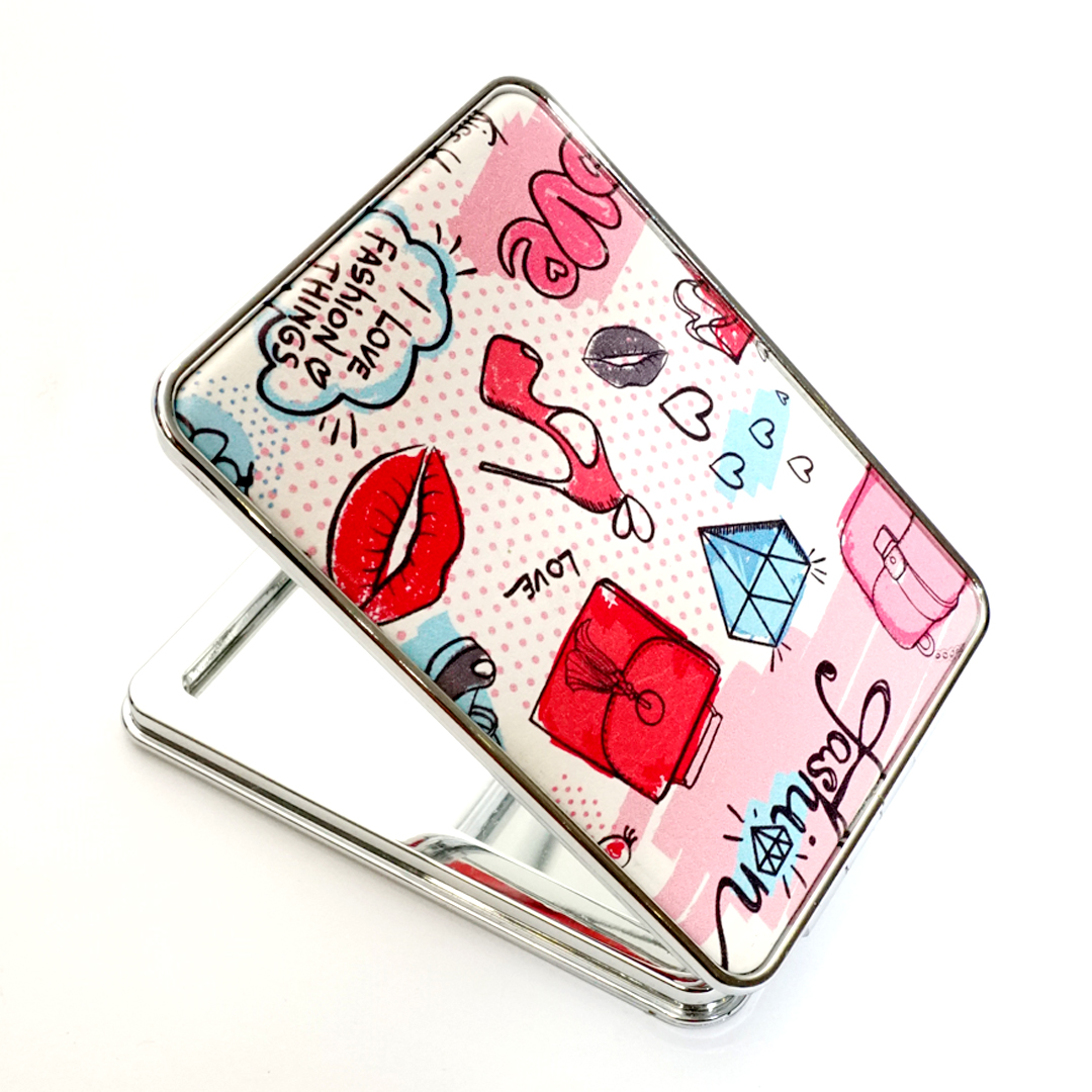 Beautiful Designed Compact Pocket Mirror-Pink Color