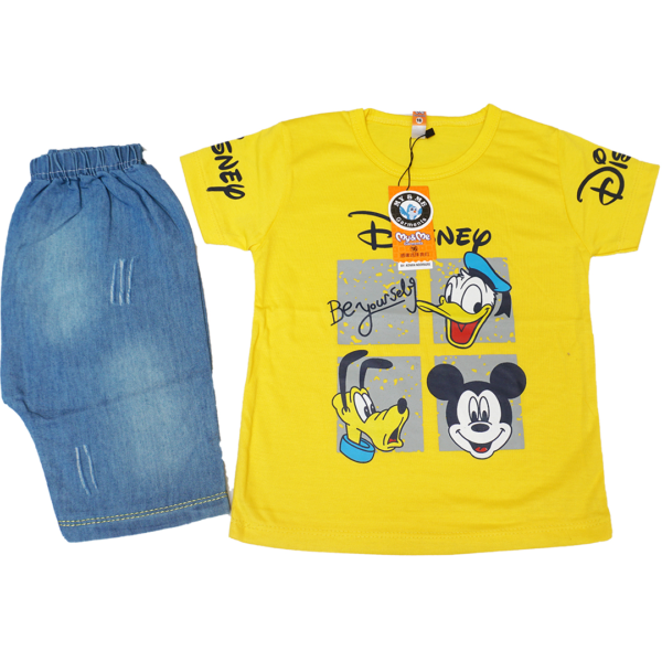 Disnep Cartoon Style Shirt and Faded Short for Kids