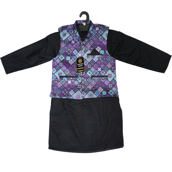 Black Kurta Pajama with Embroided wascoat-3Pcs