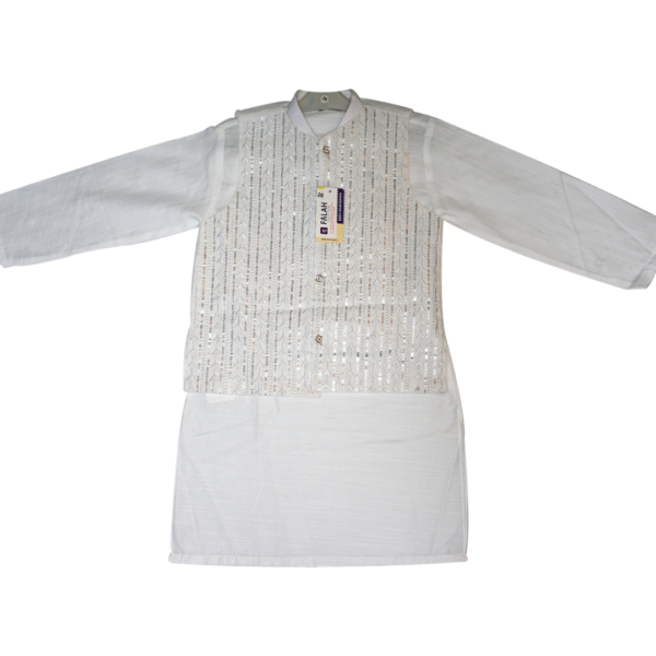 White Simple Kurta Pajama with Fancy Waistcoat