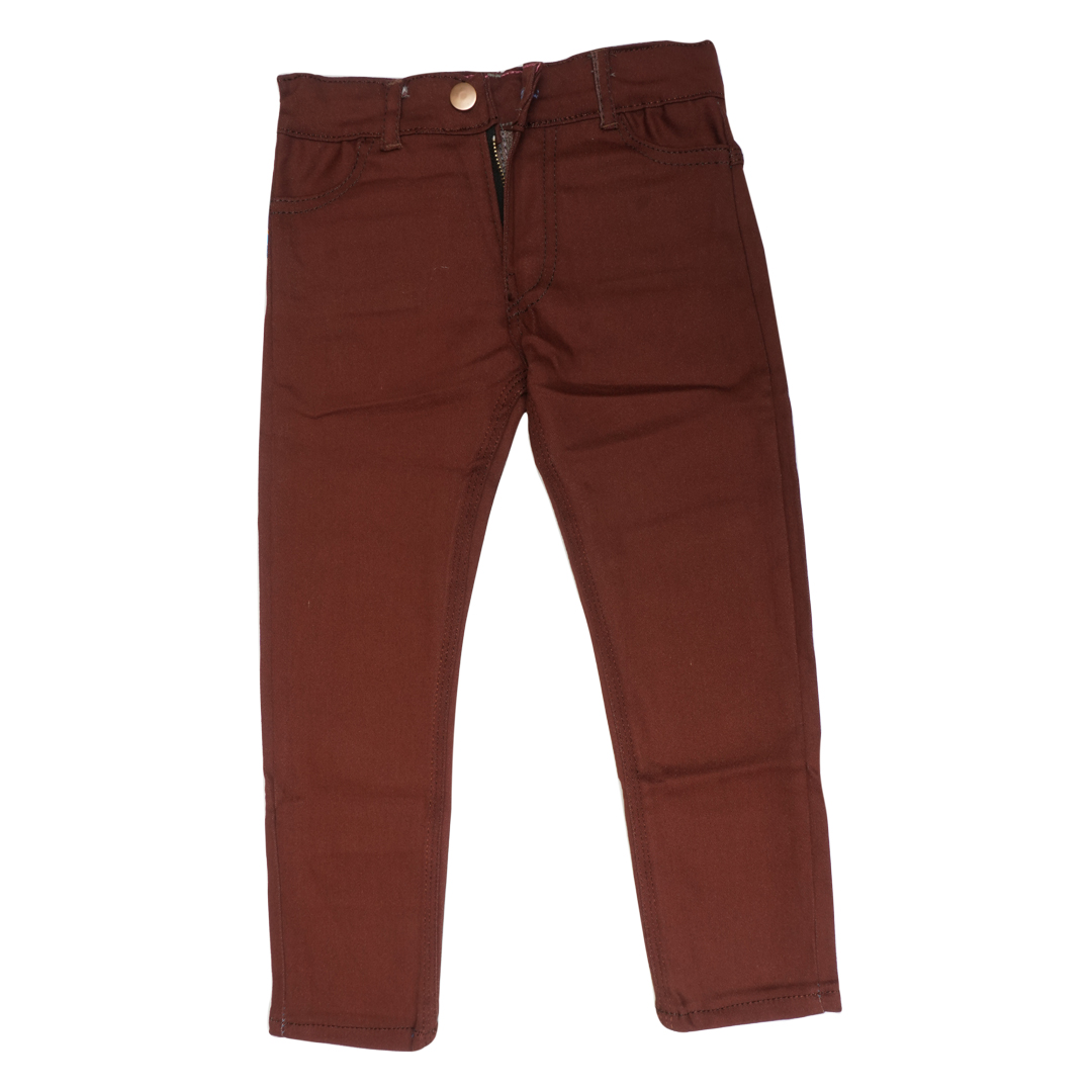 Cotton jeans in maroon color for boys