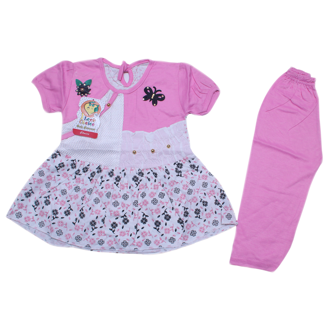 Girls Fancy Frill Frock in Quarter Sleeves-2Pcs