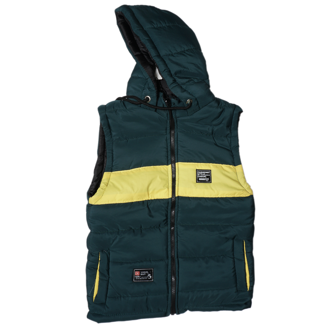 Sleeveless Puffer Parachute Jacket-Green Color