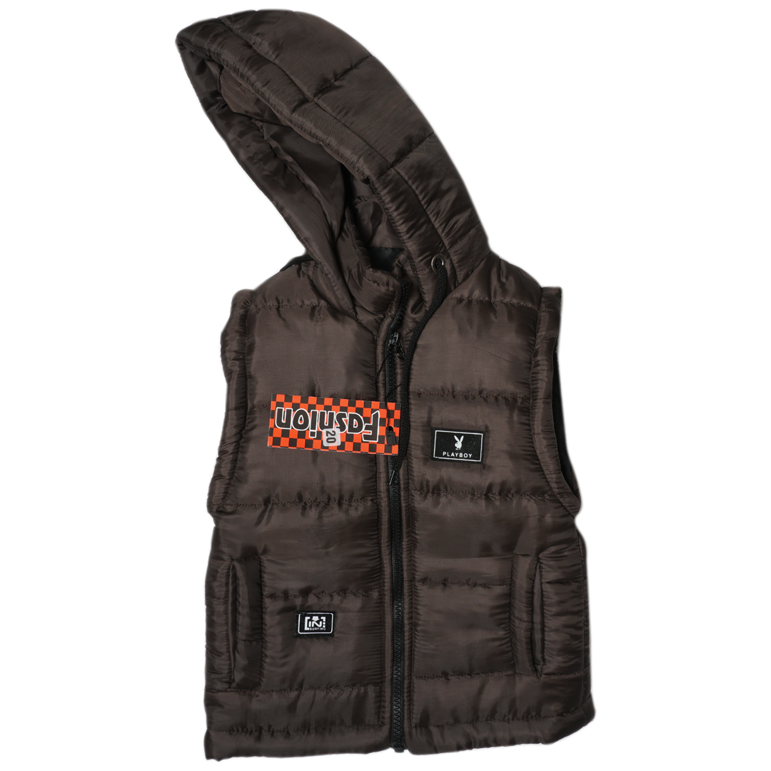 Sleeveless Puffer Parachute Jacket-Dark Brown Color
