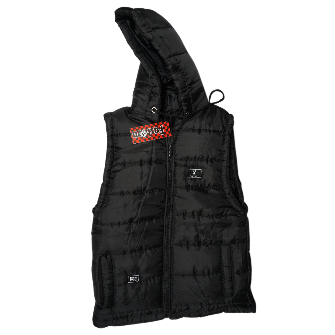 Sleeveless Puffer Parachute Jacket-Black Color