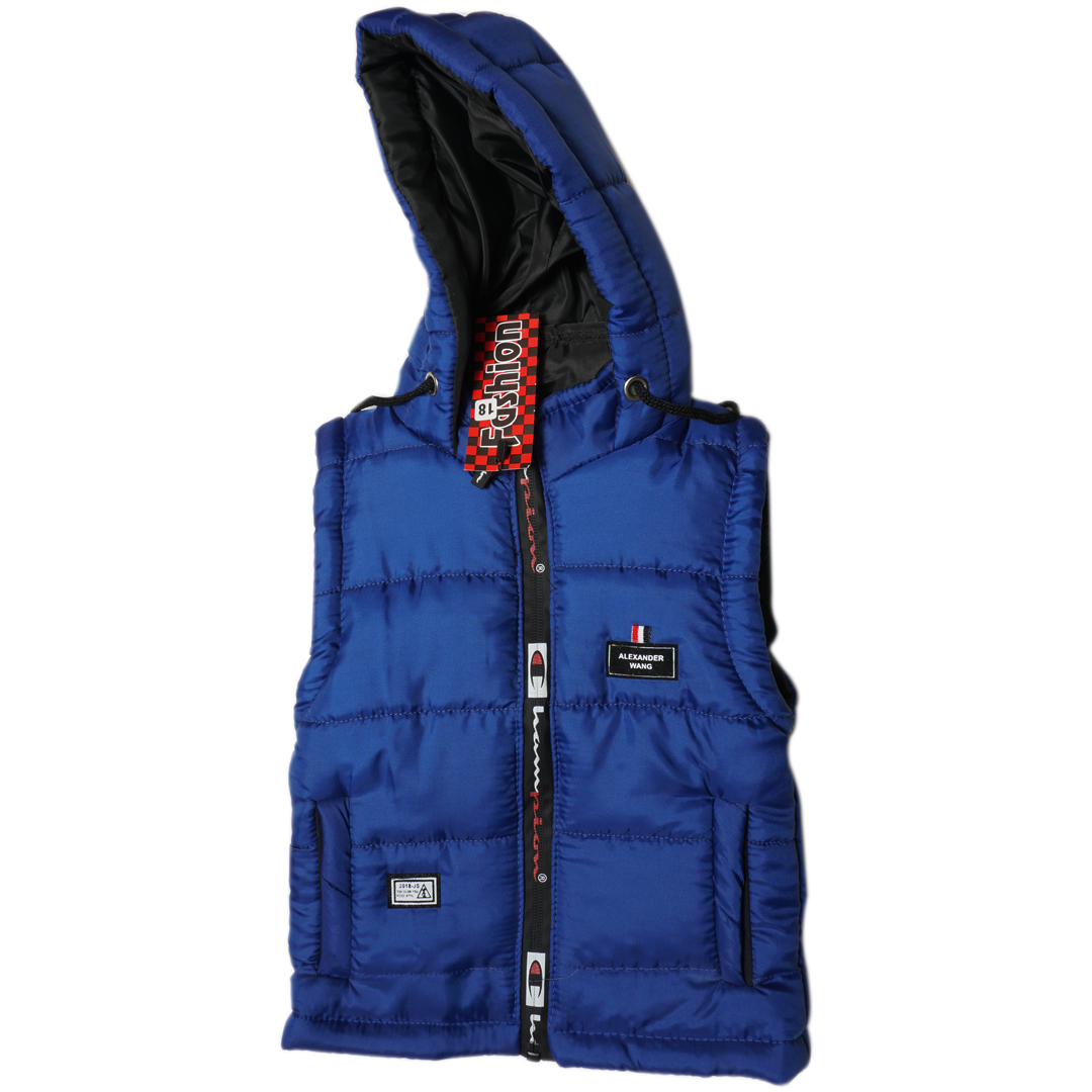 Sleeveless Puffer Parachute Jacket-Blue Color