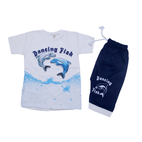 Dolphin Style Shirt and Short For Kids-White and Sky Blue Color